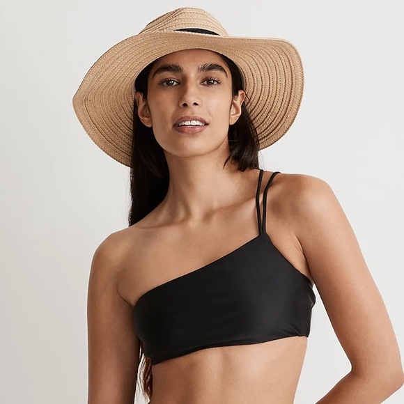 NWT Madewell Double-Strap One-Shoulder Bikini Top True Black - Picture 1 of 5